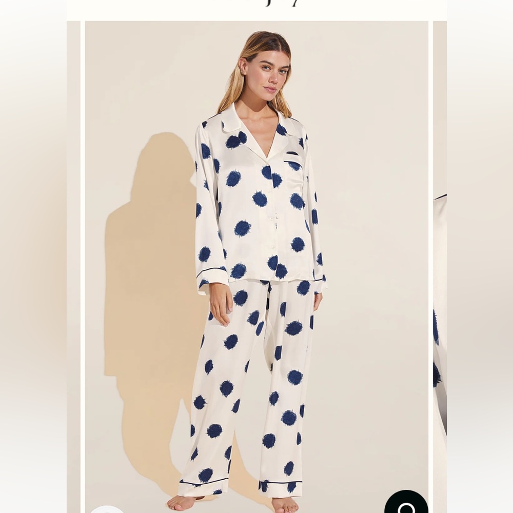Eberjey Inez Washable Silk Printed Long PJ Set size Large